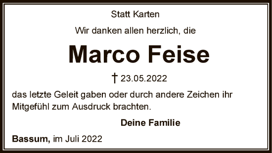 Todesanzeige von Marco Feise von SYK