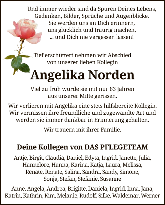 Todesanzeige von Angelika Norden von SYK