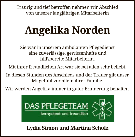 Todesanzeige von Angelika Norden von SYK