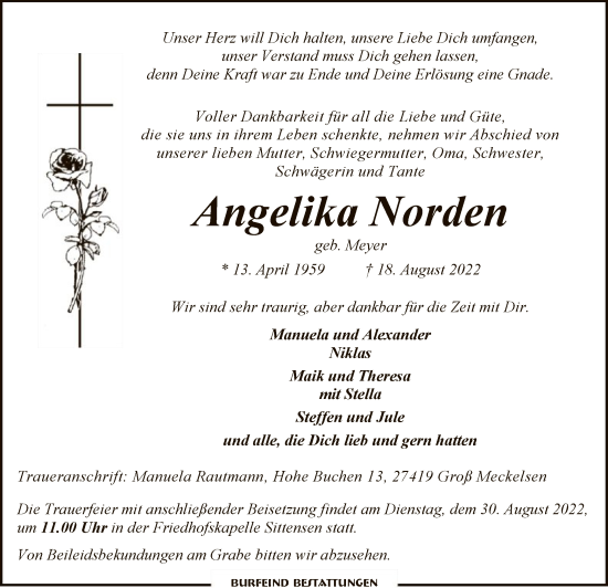 Todesanzeige von Angelika Norden von SYK
