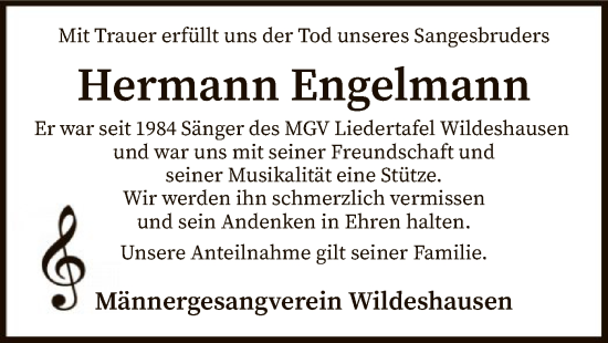 Todesanzeige von Hermann Engelmann von SYK