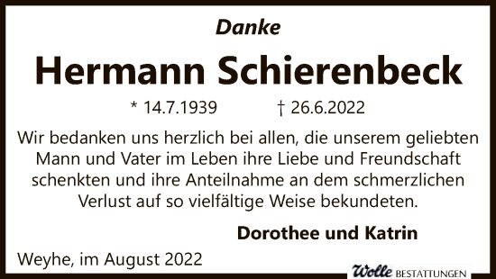 Todesanzeige von Hermann Schierenbeck von SYK