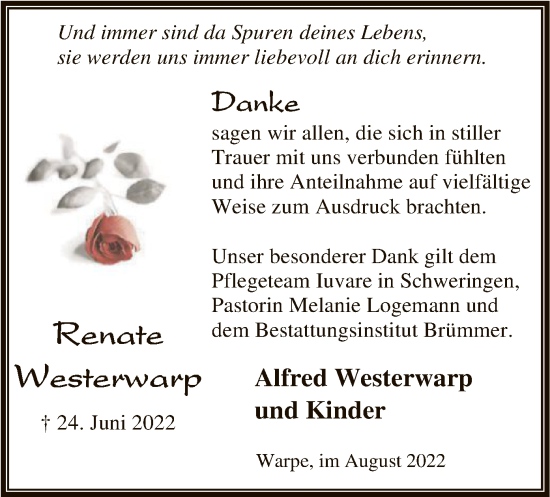 Todesanzeige von Renate Westerwarp von SYK