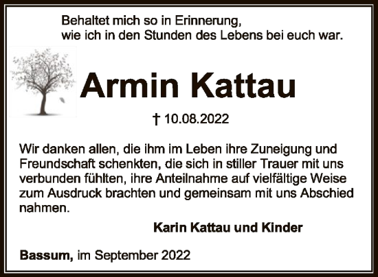 Todesanzeige von Armin Kattau von SYK