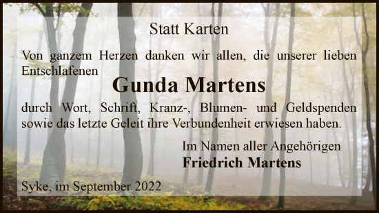 Todesanzeige von Gunda Martens von SYK