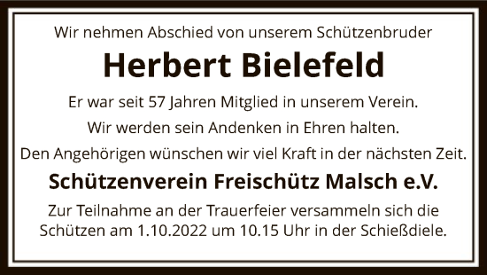 Todesanzeige von Herbert Bielefeld von SYK