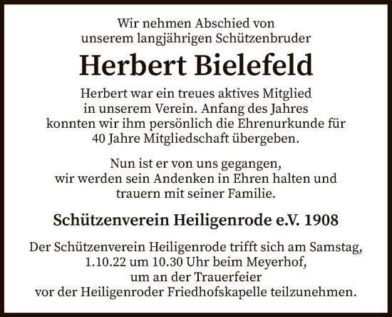 Todesanzeige von Herbert Bielefeld von SYK