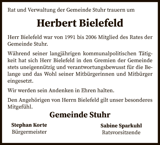 Todesanzeige von Herbert Bielefeld von SYK