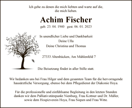 Todesanzeige von Achim Fischer von SYK