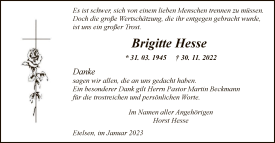 Todesanzeige von Brigitte Hesse von SYK