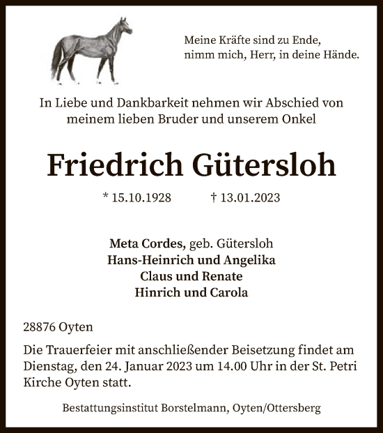 Todesanzeige von Friedrich Gütersloh von SYK