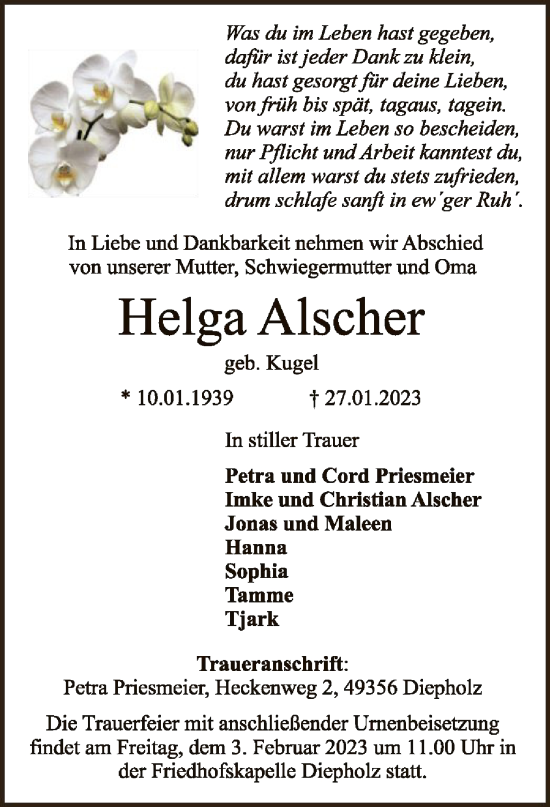 Todesanzeige von Helga Alscher von SYK