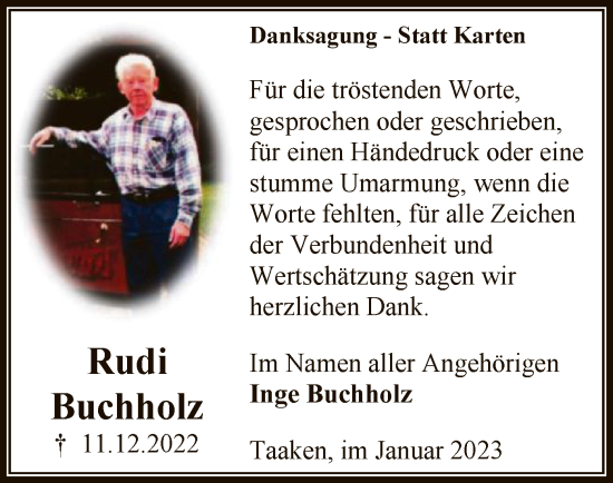 Todesanzeige von Rudi Buchholz von SYK