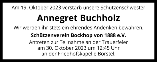 Todesanzeige von Annegret Buchholz von SYK