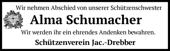 Todesanzeige von Alma Schumacher von SYK