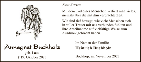Todesanzeige von Annegret Buchholz von SYK