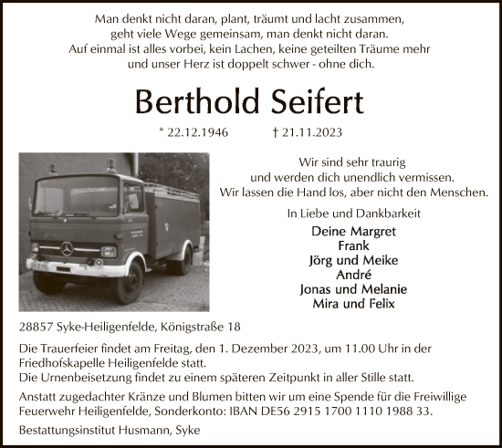 Todesanzeige von Berthold Seifert von SYK