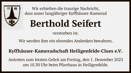 Todesanzeige von Berthold Seifert von SYK