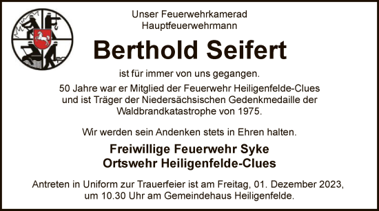 Todesanzeige von Berthold Seifert von SYK