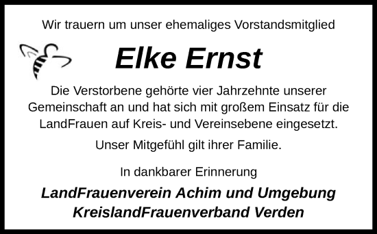 Todesanzeige von Elke Ernst von SYK