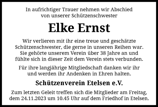 Todesanzeige von Elke Ernst von SYK