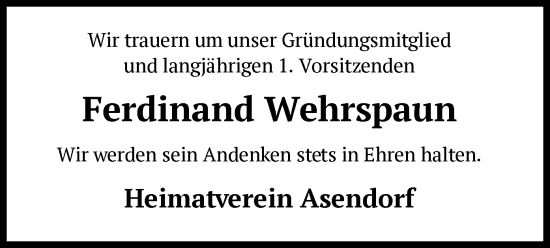 Todesanzeige von Ferdinand Wehrspaun von SYK