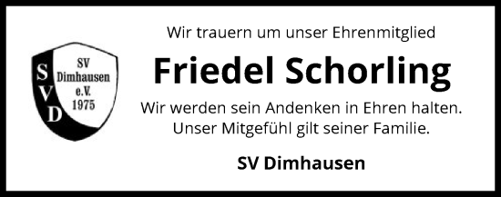 Todesanzeige von Friedel Schorling von SYK