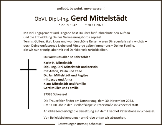 Todesanzeige von Gerd Mittelstädt von SYK