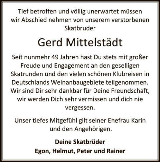 Todesanzeige von Gerd Mittelstädt von SYK