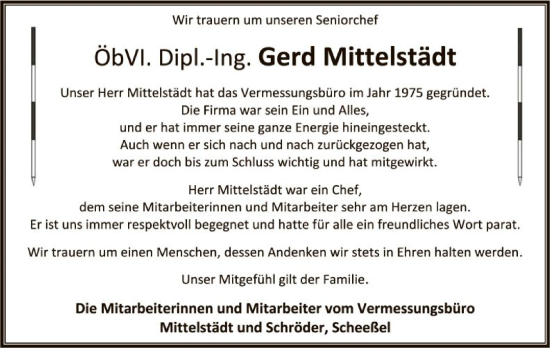 Todesanzeige von Gerd Mittelstädt von SYK