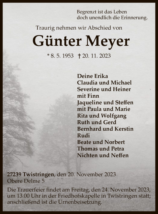 Todesanzeige von Günter Meyer von SYK