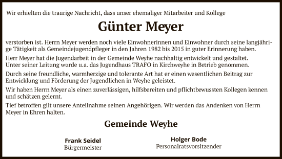 Todesanzeige von Günter Meyer von SYK