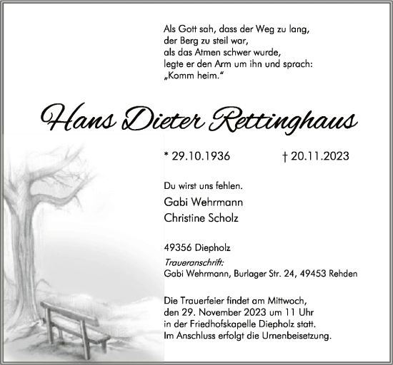 Todesanzeige von Hans Dieter Rettinghaus von SYK