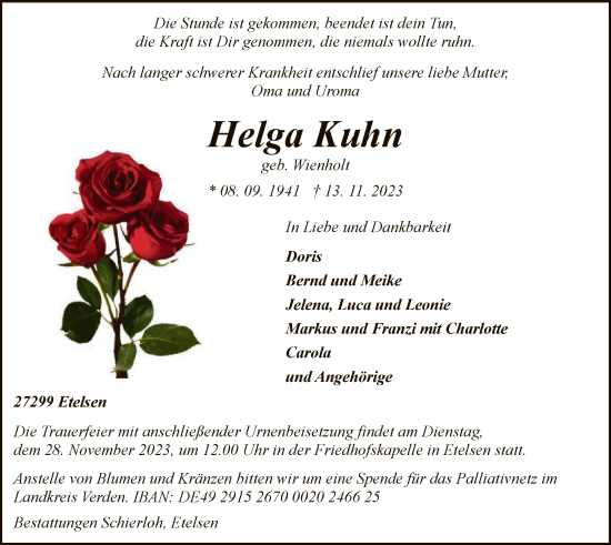 Todesanzeige von Helga Kuhn von SYK