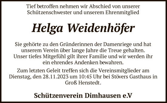 Todesanzeige von Helga Weidenhöfer von SYK