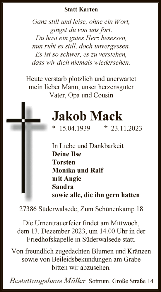 Todesanzeige von Jakob Mack von SYK