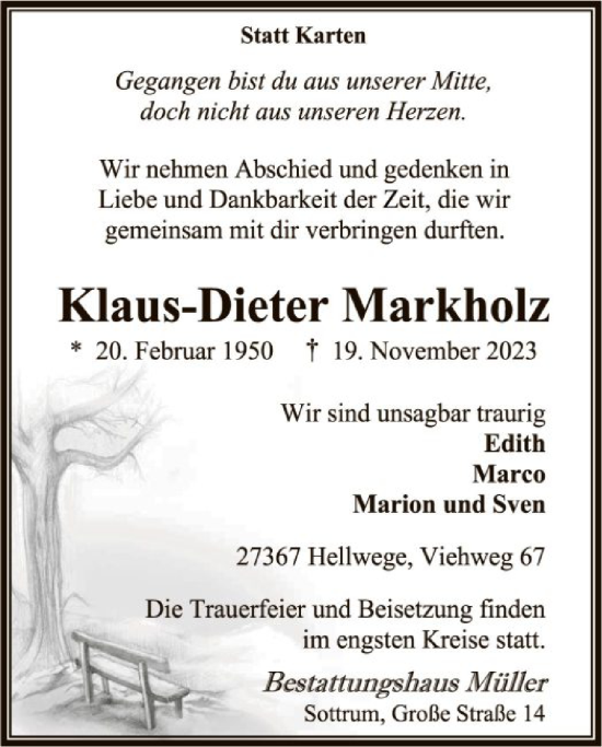 Todesanzeige von Klaus-Dieter Markholz von SYK