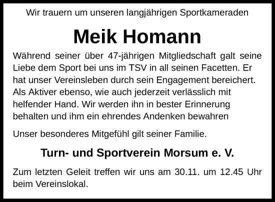 Todesanzeige von Meik Homann von SYK