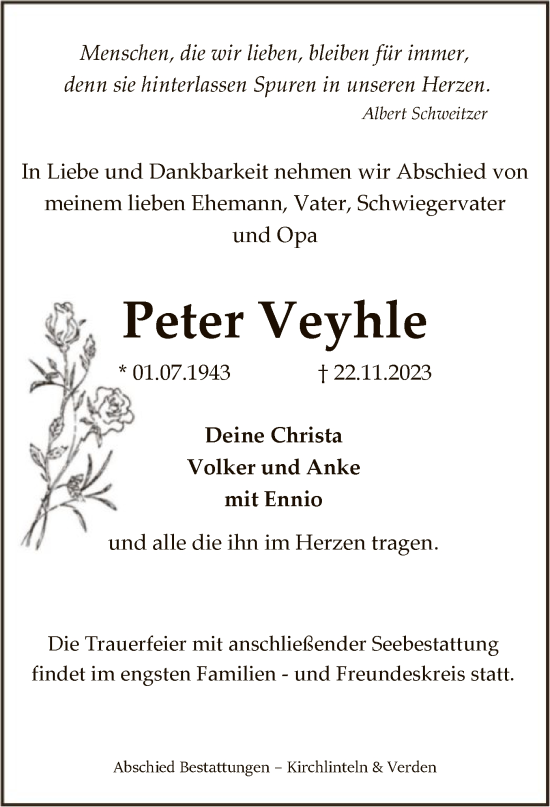 Todesanzeige von Peter Veyhle von SYK