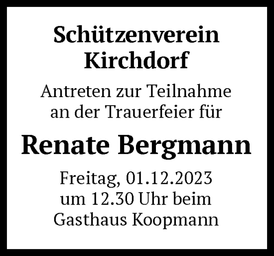 Todesanzeige von Renate Bergmann von SYK