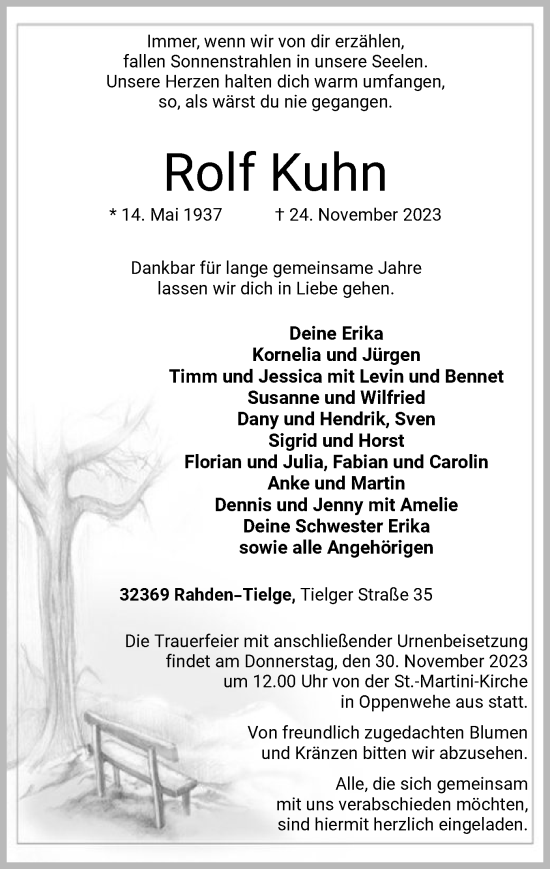 Todesanzeige von Rolf Kuhn von SYK