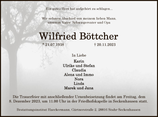 Todesanzeige von Wilfried Böttcher von SYK