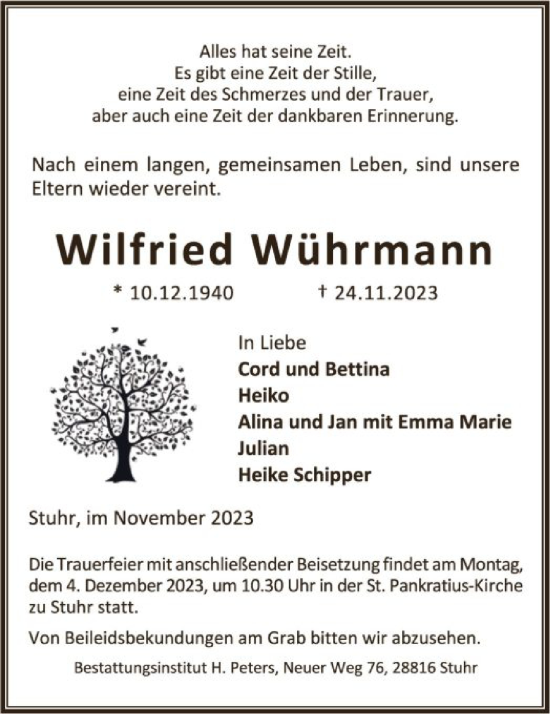 Todesanzeige von Wilfried Wührmann von SYK