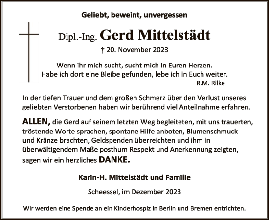 Todesanzeige von Gerd Mittelstädt von SYK