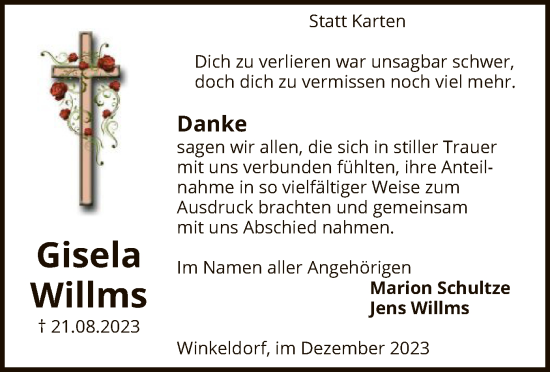 Todesanzeige von Gisela Willms von SYK