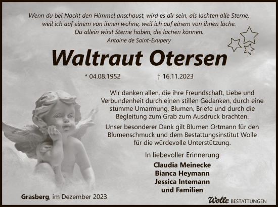Todesanzeige von Waltraut Otersen von SYK