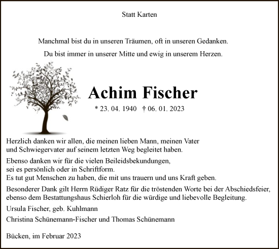 Todesanzeige von Achim Fischer von SYK