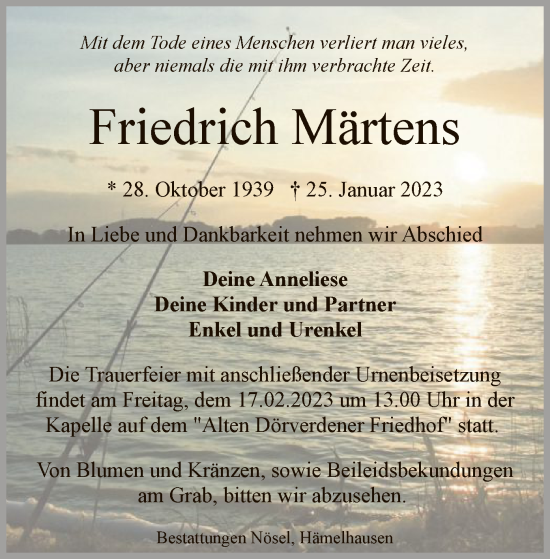 Todesanzeige von Friedrich Märtens von SYK