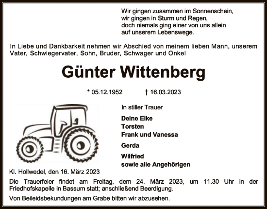 Todesanzeige von Günter Wittenberg von SYK