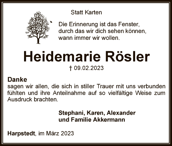 Todesanzeige von Heidemarie Rösler von SYK